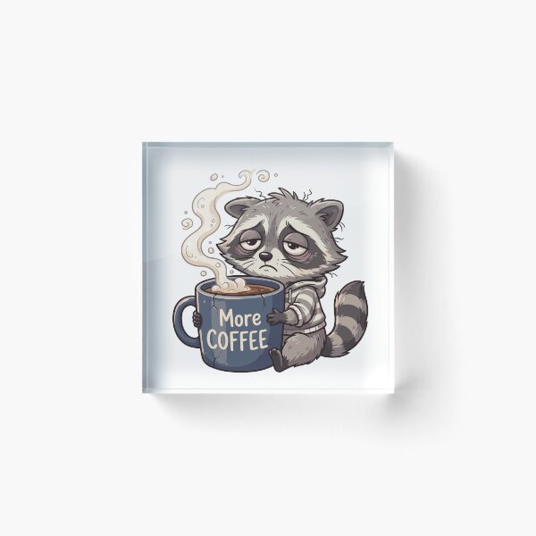 Item preview, Sleepy tired raccoon sitting and hugging a large coffee mug designed and sold by ElegantOutlines.