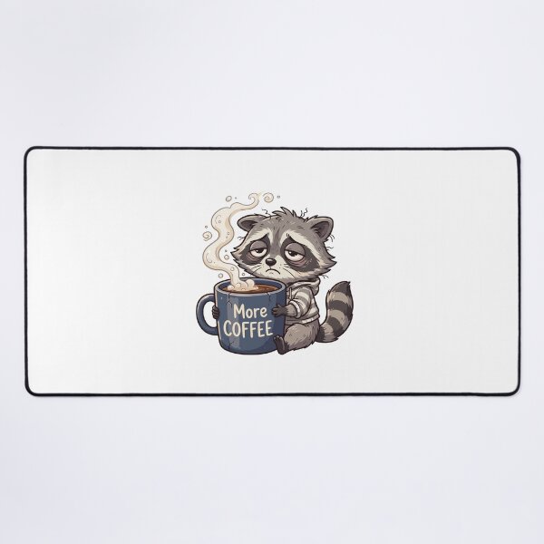 Item preview, Sleepy tired raccoon sitting and hugging a large coffee mug designed and sold by ElegantOutlines.