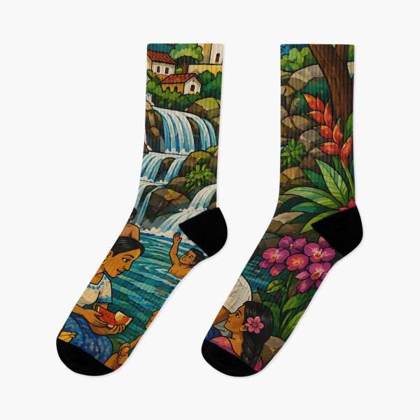 Artikelvorschau, Tropical Family Waterfall Village Folk Art entworfen und verkauft von GutyzDesignsES.