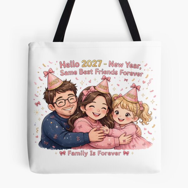 Item preview, Hello 2027 - New Year Same Best Friends Forever Family Cartoon - Coquette Pink Bow Family  designed and sold by HoMya.