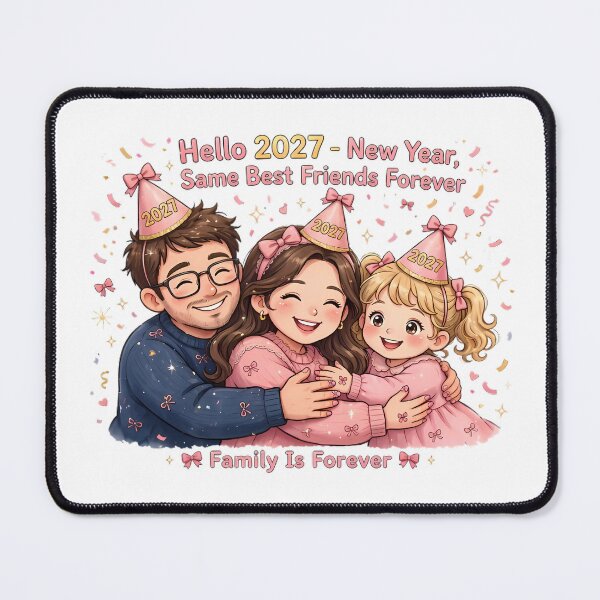 Item preview, Hello 2027 - New Year Same Best Friends Forever Family Cartoon - Coquette Pink Bow Family designed and sold by HoMya.