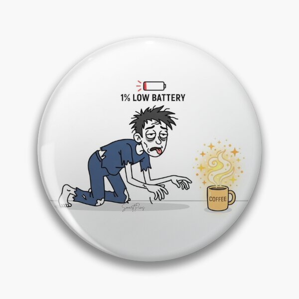 Artikelvorschau, 1 Prozent niedriger Batteriestand – Kaffee einlegen – Lustiges Zombie-Wortspiel entworfen und verkauft von SmartPuns.