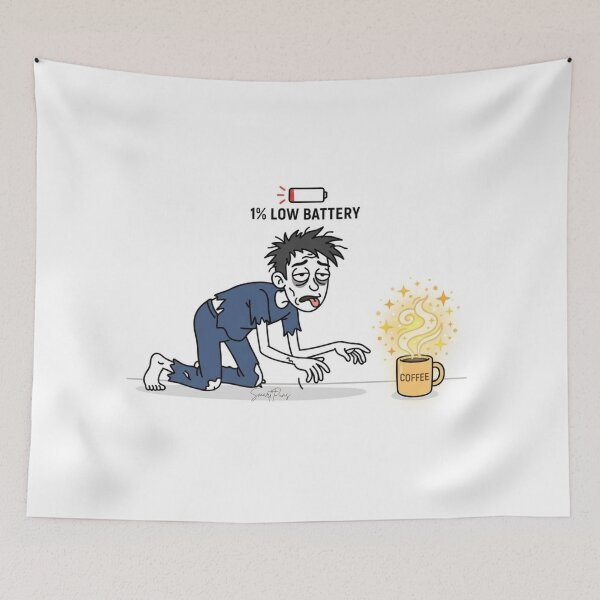 Item preview, 1 Percent Low Battery Insert Coffee Funny Zombie Tired Pun designed and sold by SmartPuns.