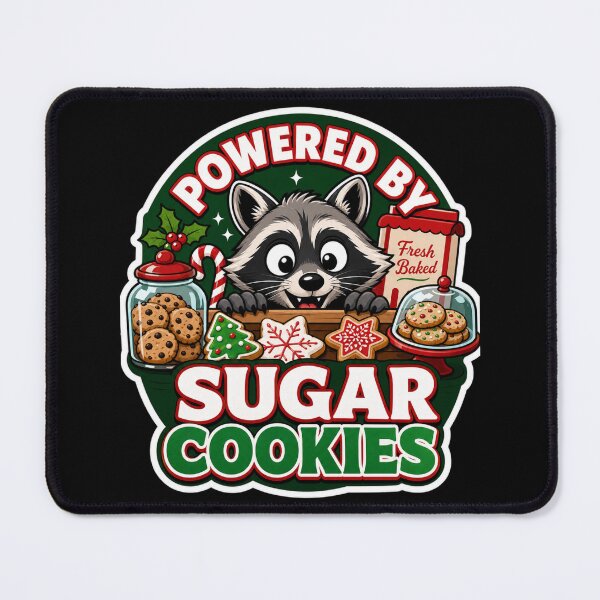 Item preview, Powered By Sugar Cookies Raccoon Christmas designed and sold by Design Vibras.