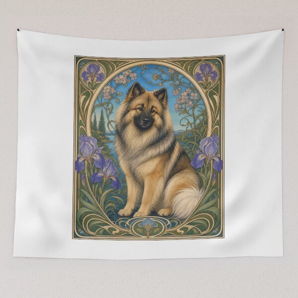 Item preview, Art Nouveau Dog Portrait Iris Floral Design designed and sold by AntiqueImages.