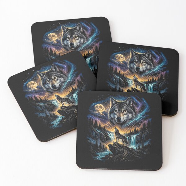 Item preview, Wolf Howling At The Moon Forest Wildlife Nature Graphic Art designed and sold by Chromatic-Cubes.