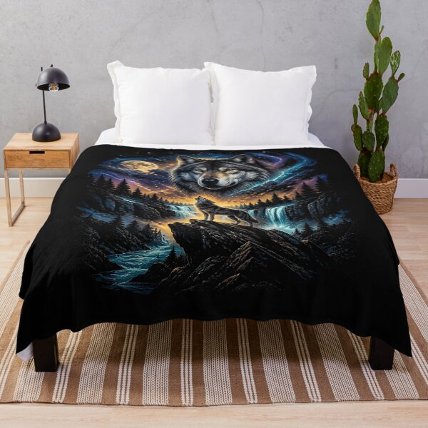 Item preview, Wolf Howling At The Moon Forest Wildlife Nature Graphic Art designed and sold by Chromatic-Cubes.