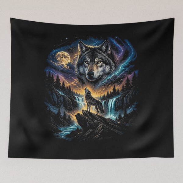 Item preview, Wolf Howling At The Moon Forest Wildlife Nature Graphic Art designed and sold by Chromatic-Cubes.