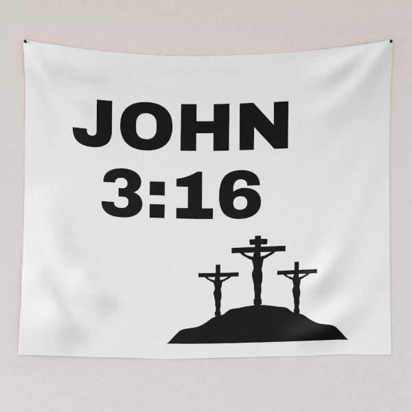 Item preview, John 3:16 Three Crosses | Christian Scripture Typography designed and sold by LensDyn™.