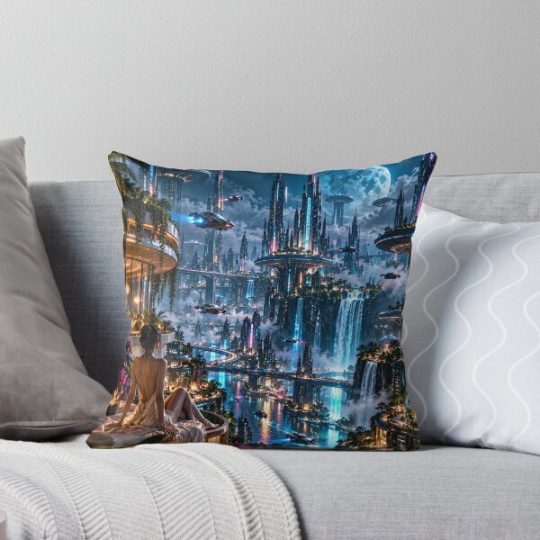 Item preview, Futuristic Cyberpunk City with Flying Cars and Waterfalls designed and sold by IRON SIREN.