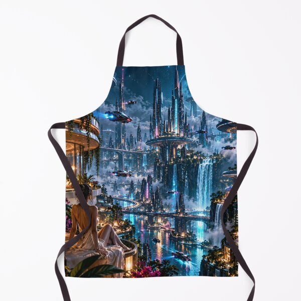 Item preview, Futuristic Cyberpunk City with Flying Cars and Waterfalls designed and sold by IRON SIREN.