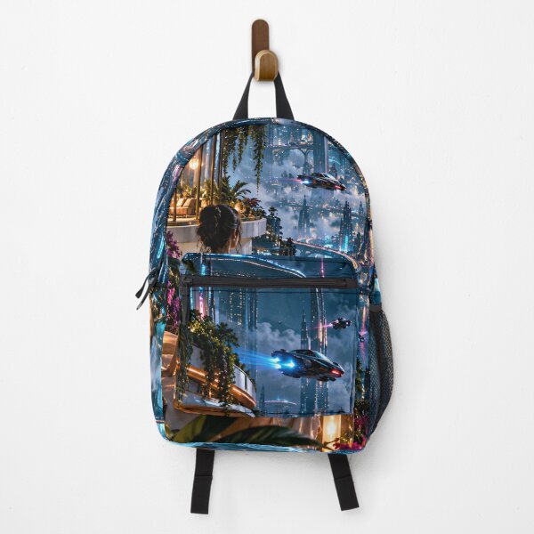 Item preview, Futuristic Cyberpunk City with Flying Cars and Waterfalls designed and sold by IRON SIREN.