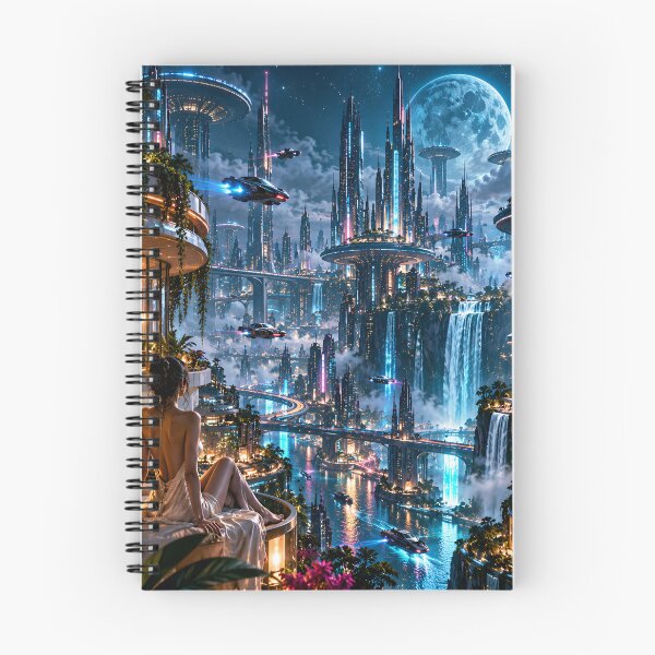 Item preview, Futuristic Cyberpunk City with Flying Cars and Waterfalls designed and sold by IRON SIREN.