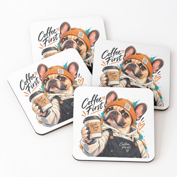 Item preview, Coffee First French Bulldog Barista designed and sold by ArtikaCreative.