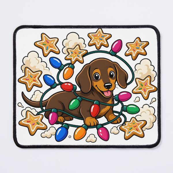 Artikelvorschau, Fröhlicher Weihnachtsdackel mit festlichen, sternförmigen Streuseln entworfen und verkauft von CraftyValley.