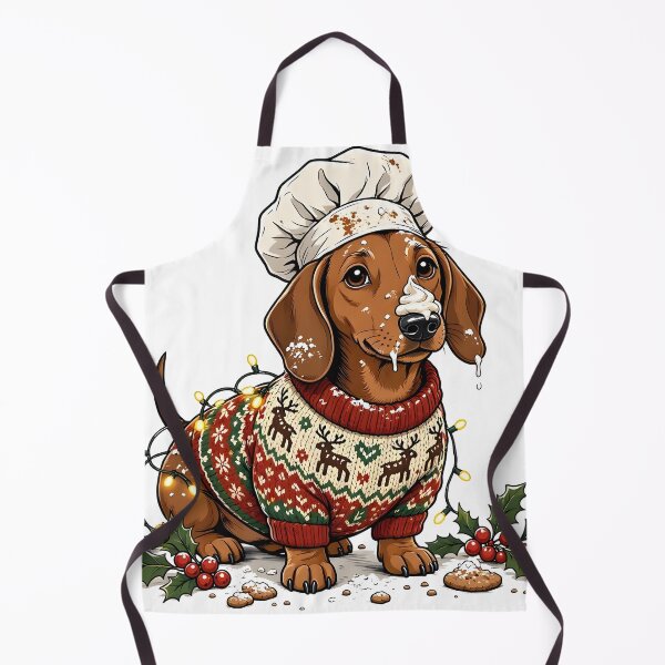 Artikelvorschau, Holiday Dachshund Baker in Fair Isle Reindeer Sweater entworfen und verkauft von CraftyValley.