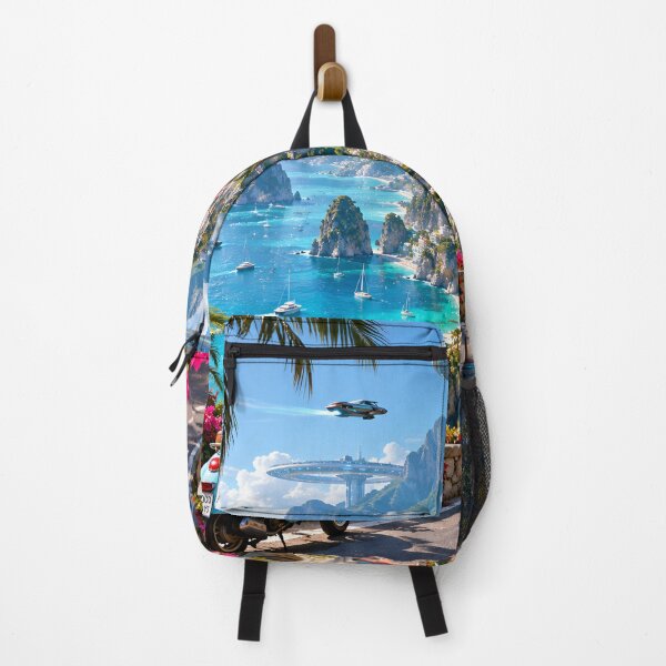 Item preview, Futuristic Tropical Coastal Paradise with Flying Cars and Vespa designed and sold by IRON SIREN.