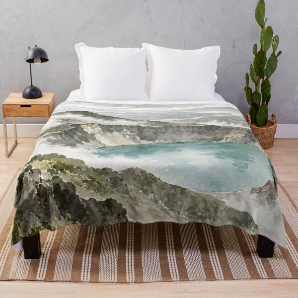 Item preview, Turquoise Volcanic Crater Lake Watercolor Landscape designed and sold by GutyzDesignsES.