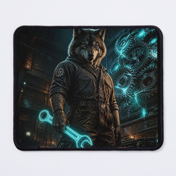 Item preview, Cyberpunk Industrial Mechanic Wolf Neon Graphic designed and sold by LazyDayzCo.