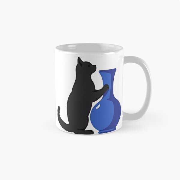 Item preview, Cat pushing a blue vase funny cat art designed and sold by Prints by Mat.