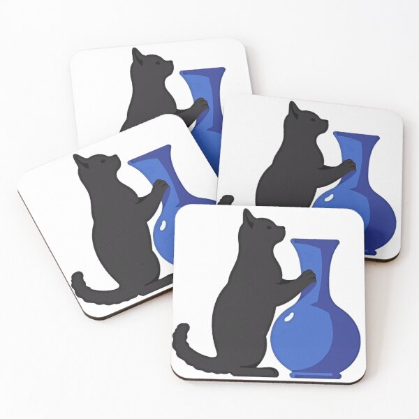 Item preview, Cat pushing a blue vase funny cat art designed and sold by Prints by Mat.