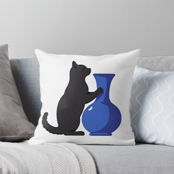 Item preview, Cat pushing a blue vase funny cat art designed and sold by Prints by Mat.