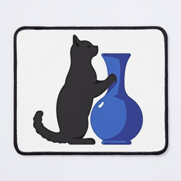 Item preview, Cat pushing a blue vase funny cat art designed and sold by Prints by Mat.