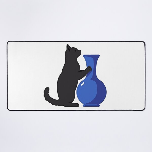 Item preview, Cat pushing a blue vase funny cat art designed and sold by Prints by Mat.