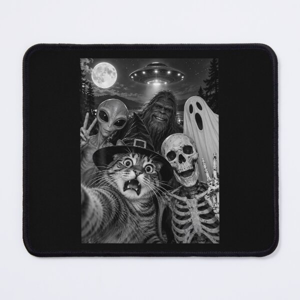 Item preview, Halloween Cat Selfie Witch Skeleton Alien Bigfoot Ghost Ufo designed and sold by Chromatic-Cubes.