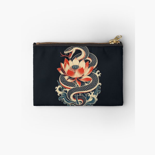 Item preview, Japanese Snake Lotus Tattoo Art Irezumi Serpent Wave Illustration designed and sold by QCena.