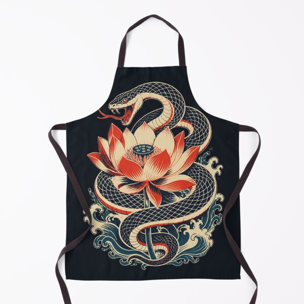 Item preview, Japanese Snake Lotus Tattoo Art Irezumi Serpent Wave Illustration designed and sold by QCena.