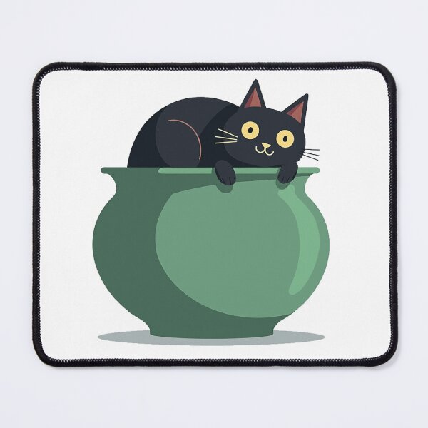 Item preview, Black cat sitting inside a green bowl designed and sold by Prints by Mat.