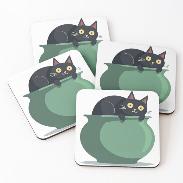 Item preview, Black cat sitting inside a green bowl designed and sold by Prints by Mat.