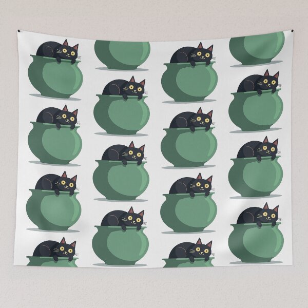 Item preview, Black cat sitting inside a green bowl designed and sold by Prints by Mat.
