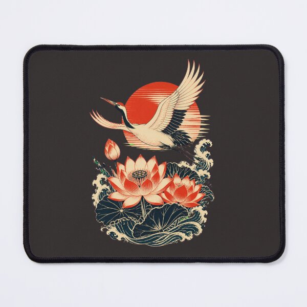 Item preview, Japanese Crane Lotus Red Sun Ukiyo e Flying Bird Art designed and sold by QCena.