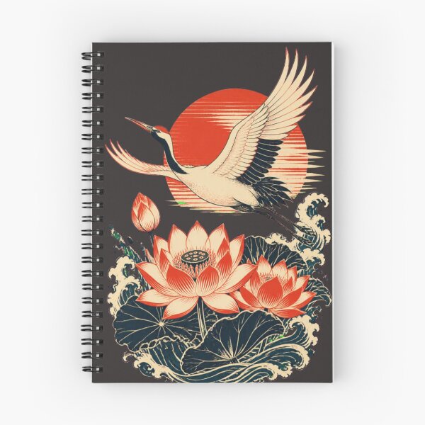 Item preview, Japanese Crane Lotus Red Sun Ukiyo e Flying Bird Art designed and sold by QCena.