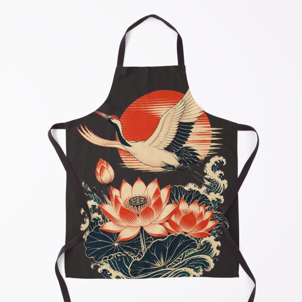 Item preview, Japanese Crane Lotus Red Sun Ukiyo e Flying Bird Art designed and sold by QCena.
