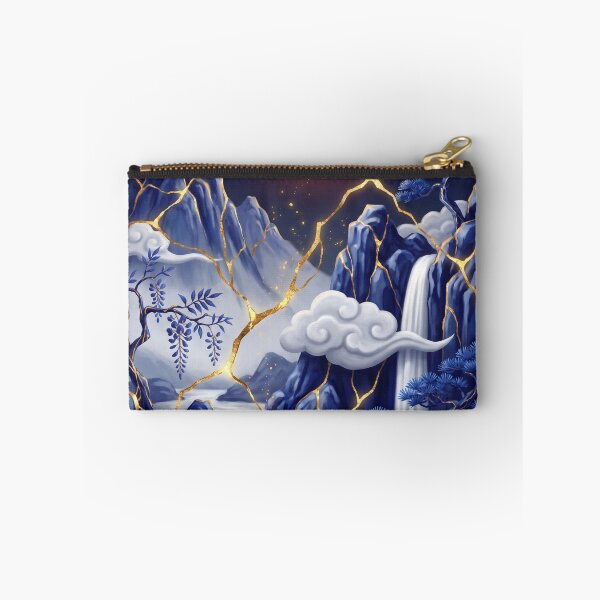 Item preview, Japanese Mountain Landscape Blue Gold Moon designed and sold by ElagoozArt.