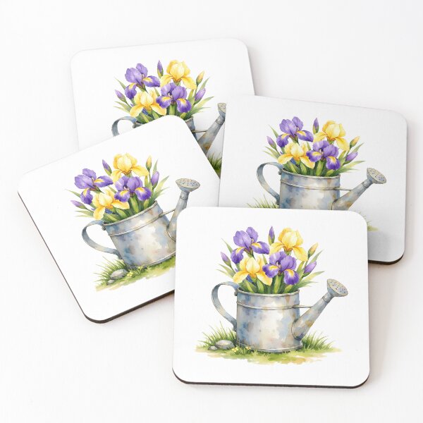 Item preview, Watercolor Watering Can with Iris Flowers  designed and sold by silviaol.