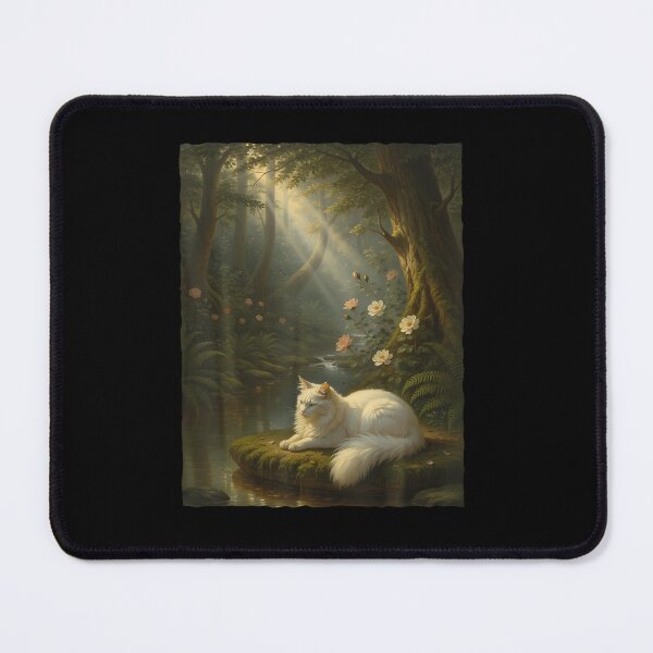 Item preview, Fluffy White Cat Enchanted Forest Woodland Nature Aesthetic designed and sold by RealestInternet.
