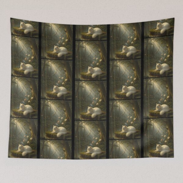 Item preview, Fluffy White Cat Enchanted Forest Woodland Nature Aesthetic designed and sold by RealestInternet.