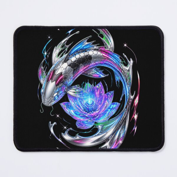 Item preview, Cyber Koi Fish Liquid Chrome Y2K Cyberpunk Lotus Art designed and sold by QCena.