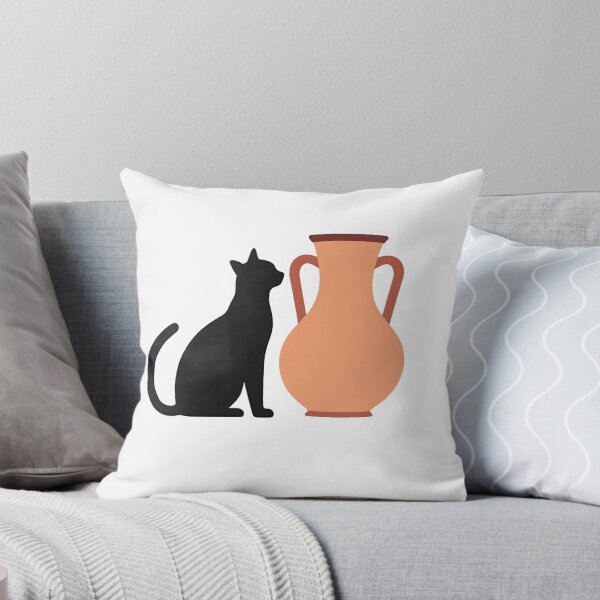 Artikelvorschau, Schwarze Katzensilhouette neben antiker Amphore entworfen und verkauft von Prints by Mat.