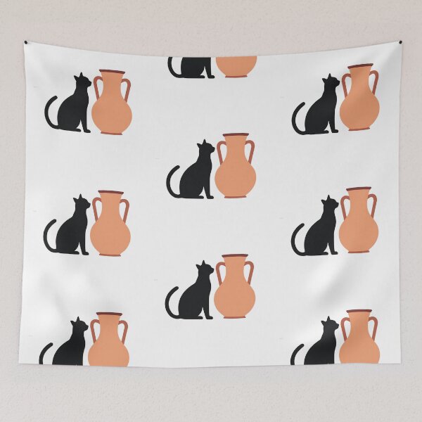 Item preview, Black cat silhouette beside an ancient amphora designed and sold by Prints by Mat.