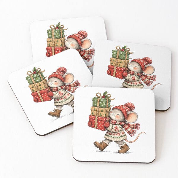Item preview, Cute Winter Mouse Carrying Christmas Gifts Festive Holiday designed and sold by Moizento.
