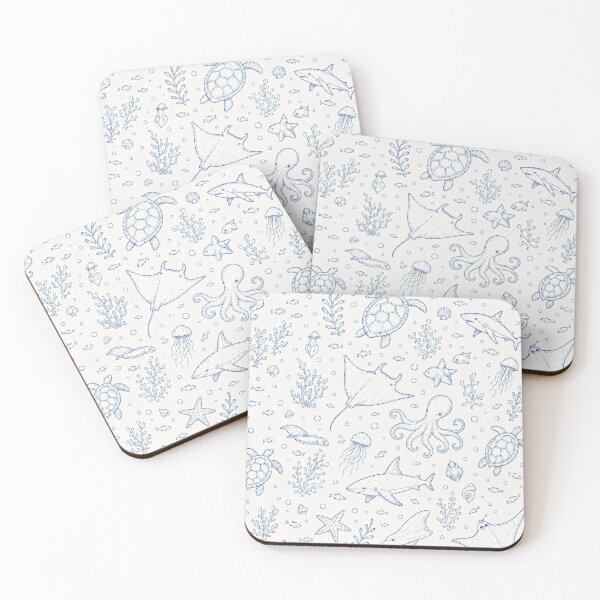 Item preview, Blue Ocean Life Pattern | Nautical Sea Animals & Coastal Line Art designed and sold by Luv4tete.