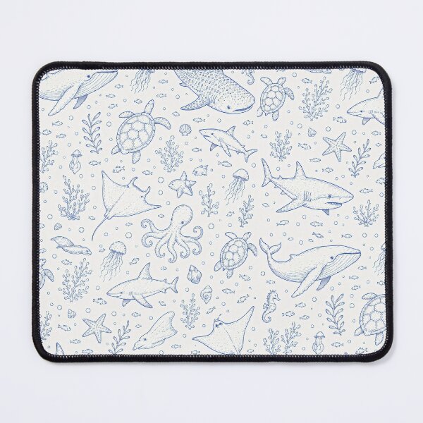 Item preview, Blue Ocean Life Pattern | Nautical Sea Animals & Coastal Line Art designed and sold by Luv4tete.
