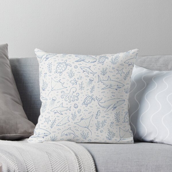 Item preview, Blue Ocean Life Pattern | Nautical Sea Animals & Coastal Line Art designed and sold by Luv4tete.
