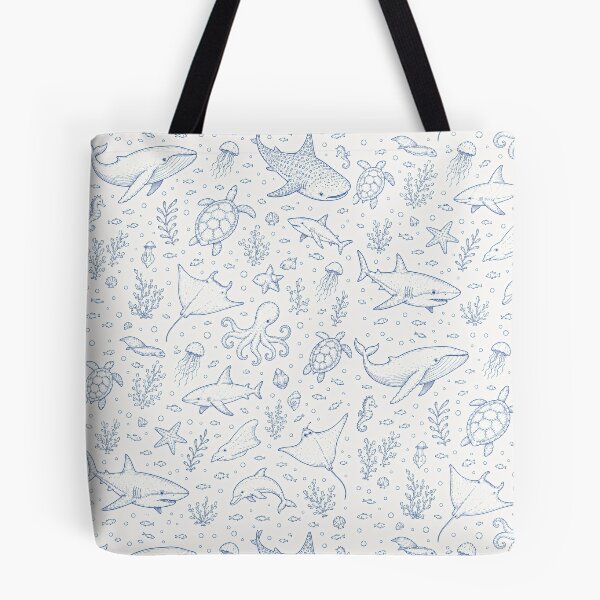 Item preview, Blue Ocean Life Pattern | Nautical Sea Animals & Coastal Line Art designed and sold by Luv4tete.