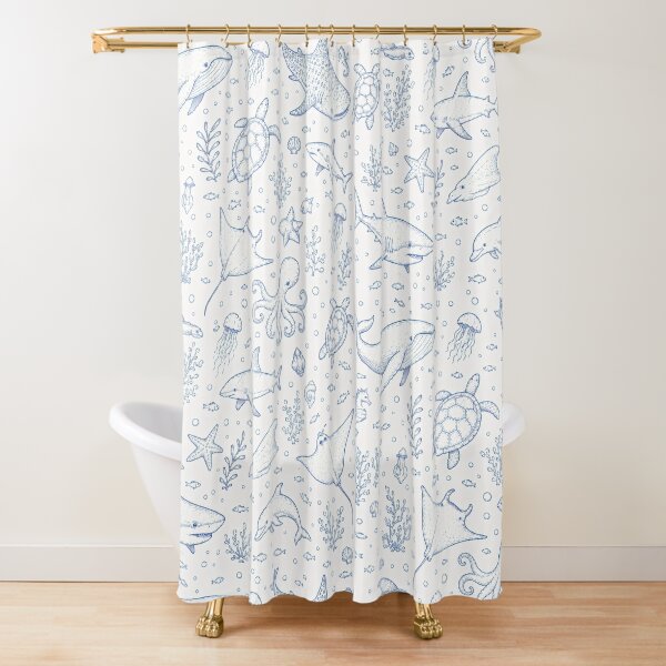 Item preview, Blue Ocean Life Pattern | Nautical Sea Animals & Coastal Line Art designed and sold by Luv4tete.